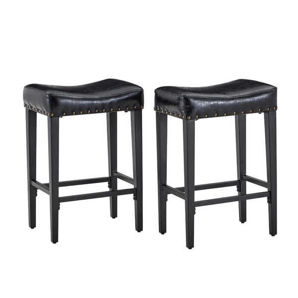English Elm Bar Stools Set of 2 Saddle Seat Oil Wax Leather Counter Height Kitchen Island W2920P440002