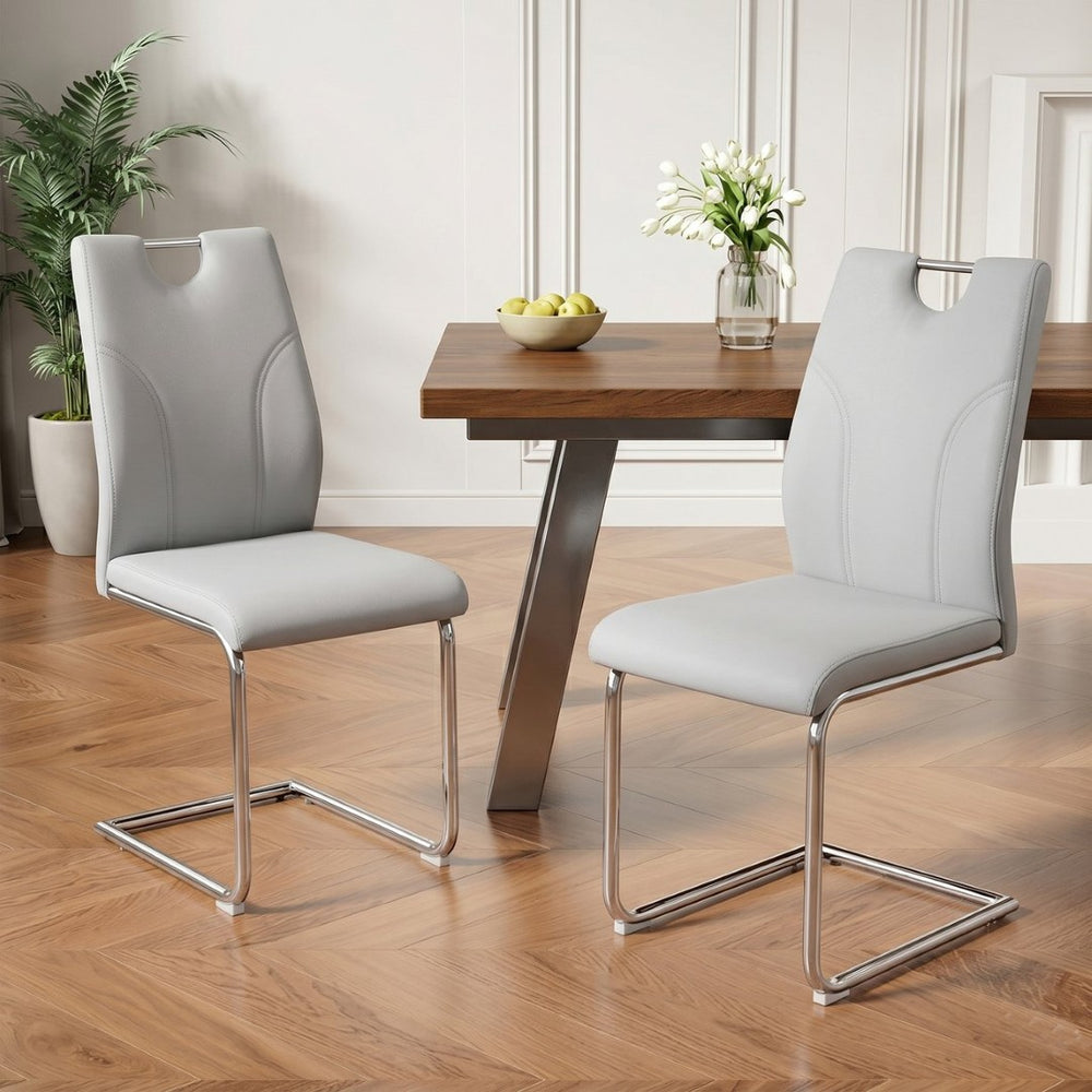 English Elm Modern Faux Leather Cantilever Dining Chairs Set of 2 with Chrome Base and High Back W2920P454714