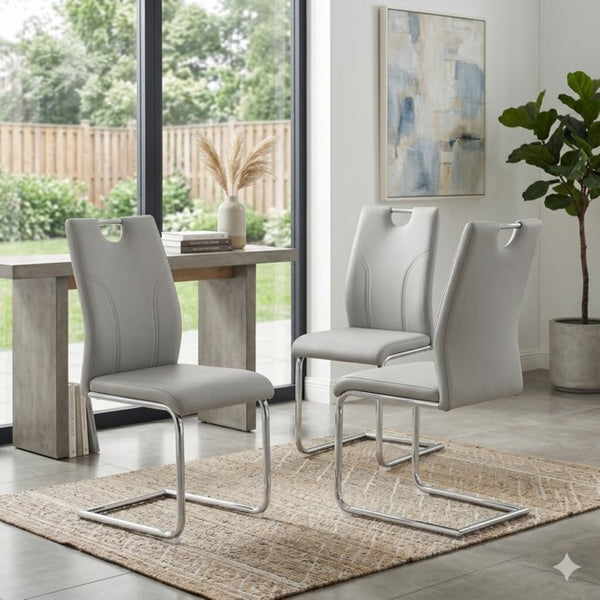 English Elm Modern Faux Leather Cantilever Dining Chairs Set of 2 with Chrome Base and High Back W2920P454714