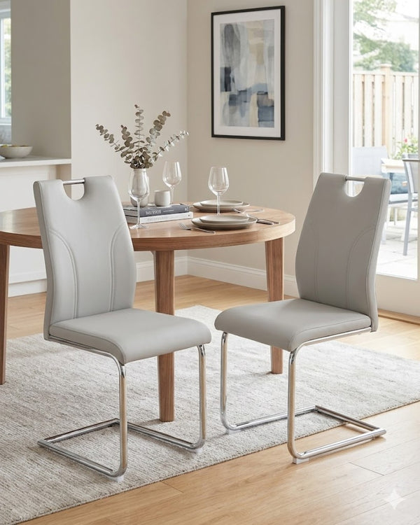 English Elm Modern Faux Leather Cantilever Dining Chairs Set of 2 with Chrome Base and High Back W2920P454714