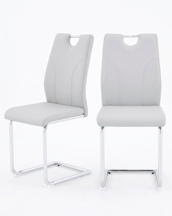 English Elm Modern Faux Leather Cantilever Dining Chairs Set of 2 with Chrome Base and High Back W2920P454714