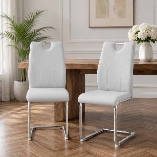 English Elm Modern Faux Leather Cantilever Dining Chairs Set of 2 with Chrome Base and High Back W2920P454714
