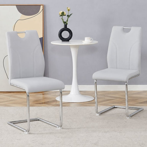 English Elm Modern Faux Leather Cantilever Dining Chairs Set of 2 with Chrome Base and High Back W2920P454714