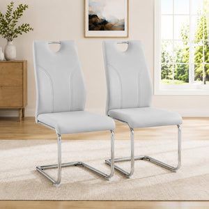 English Elm Modern Faux Leather Cantilever Dining Chairs Set of 2 with Chrome Base and High Back W2920P454714