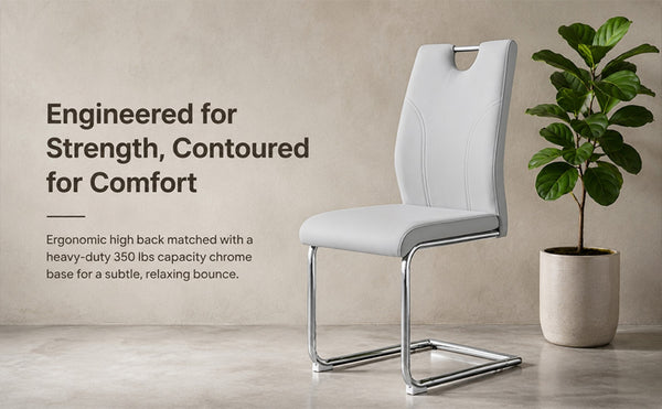 English Elm Modern Faux Leather Cantilever Dining Chairs Set of 2 with Chrome Base and High Back W2920P454714