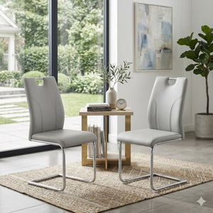 English Elm Modern Faux Leather Cantilever Dining Chairs Set of 2 with Chrome Base and High Back W2920P454714