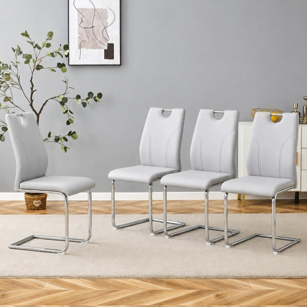 English Elm Grey PU Leather Dining Chairs Set of 4 with Silver Metal Legs for Modern Interiors W2920P454715