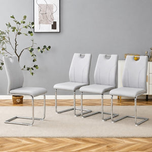 English Elm Grey PU Leather Dining Chairs Set of 4 with Silver Metal Legs for Modern Interiors W2920P454715