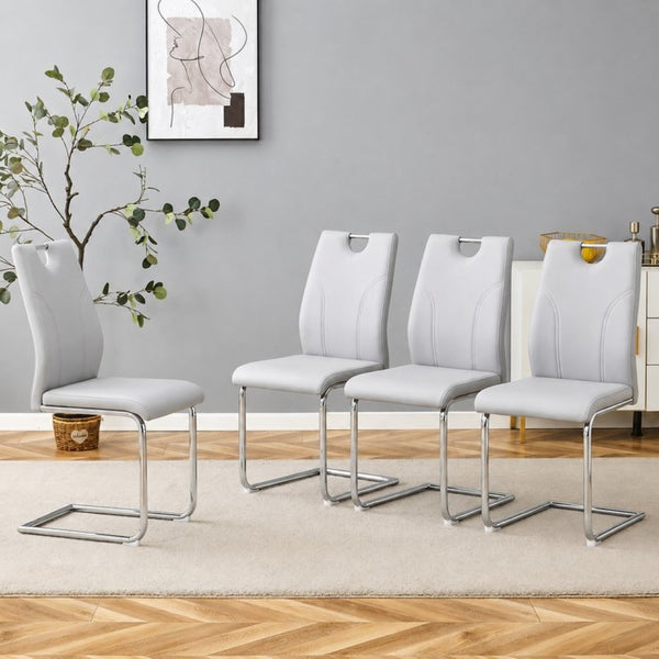 English Elm Grey PU Leather Dining Chairs Set of 4 with Silver Metal Legs for Modern Interiors W2920P454715