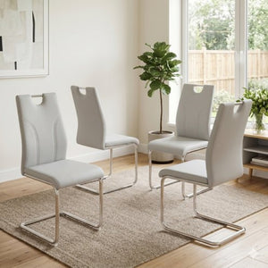 English Elm Grey PU Leather Dining Chairs Set of 4 with Silver Metal Legs for Modern Interiors W2920P454715