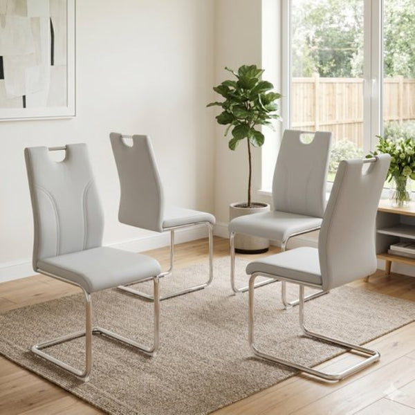 English Elm Grey PU Leather Dining Chairs Set of 4 with Silver Metal Legs for Modern Interiors W2920P454715