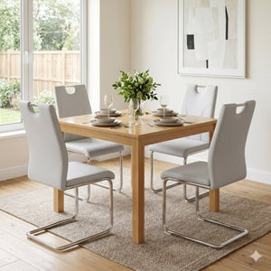 English Elm Grey PU Leather Dining Chairs Set of 4 with Silver Metal Legs for Modern Interiors W2920P454715