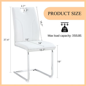 English Elm White PU Leather Dining Chair Set of Six with Ergonomic Back and Chrome Metal Legs W2920P454806