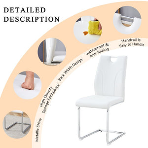 English Elm White PU Leather Dining Chair Set of Six with Ergonomic Back and Chrome Metal Legs W2920P454806