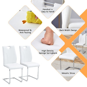 English Elm White PU Leather Dining Chair Set of Six with Ergonomic Back and Chrome Metal Legs W2920P454806