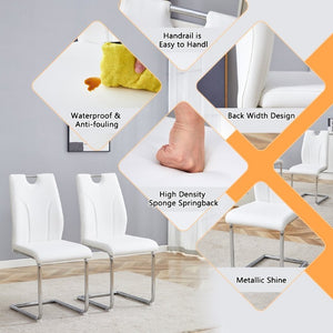 English Elm White PU Leather Dining Chair Set of Six with Ergonomic Back and Chrome Metal Legs W2920P454806