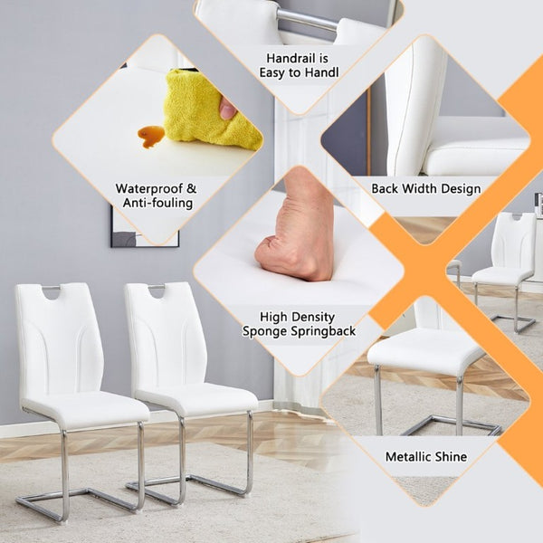 English Elm White PU Leather Dining Chair Set of Six with Ergonomic Back and Chrome Metal Legs W2920P454806