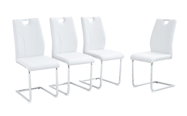 English Elm White PU Leather Dining Chair Set of Six with Ergonomic Back and Chrome Metal Legs W2920P454806