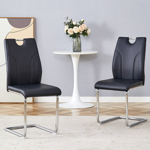 English Elm Black PU Leather Dining Chairs with Silver Metal Legs Ergonomic Set of 2 for Home W2920P454843