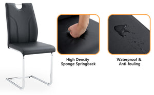 English Elm Black PU Leather Dining Chairs with Silver Metal Legs Ergonomic Set of 2 for Home W2920P454843