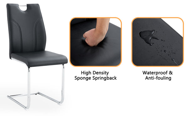 English Elm Black PU Leather Dining Chairs with Silver Metal Legs Ergonomic Set of 2 for Home W2920P454843