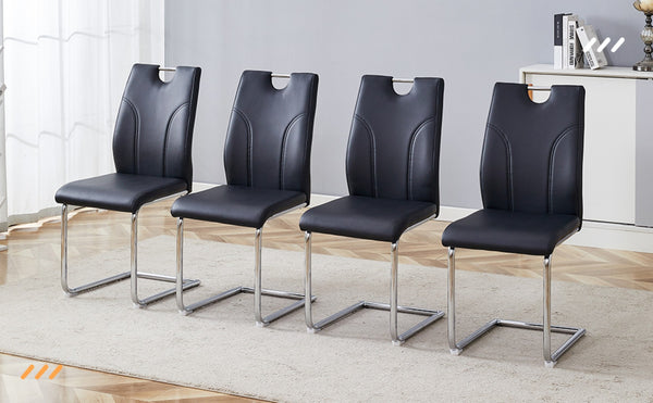 English Elm Black PU Leather Dining Chairs with Silver Metal Legs Ergonomic Set of 2 for Home W2920P454843