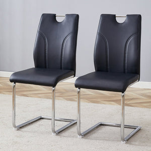 English Elm Black PU Leather Dining Chairs with Silver Metal Legs Ergonomic Set of 2 for Home W2920P454843