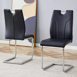 English Elm Black PU Leather Dining Chairs with Silver Metal Legs Ergonomic Set of 2 for Home W2920P454843