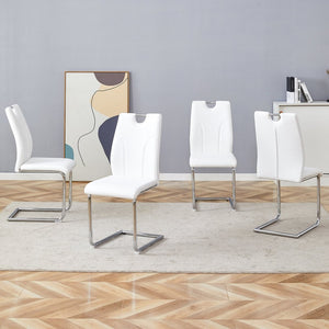 English Elm Modern PU Leather Dining Chair Set of 4 with Ergonomic Back and Chrome Steel Legs W2920P454844