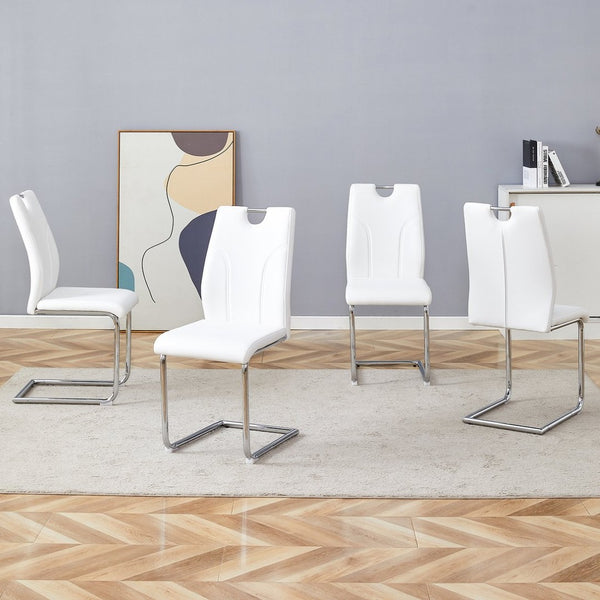 English Elm Modern PU Leather Dining Chair Set of 4 with Ergonomic Back and Chrome Steel Legs W2920P454844