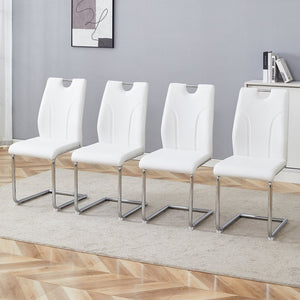 English Elm Modern PU Leather Dining Chair Set of 4 with Ergonomic Back and Chrome Steel Legs W2920P454844