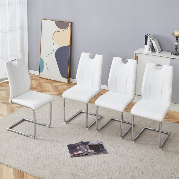 English Elm Modern PU Leather Dining Chair Set of 4 with Ergonomic Back and Chrome Steel Legs W2920P454844