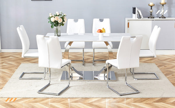 English Elm Modern PU Leather Dining Chair Set of 4 with Ergonomic Back and Chrome Steel Legs W2920P454844