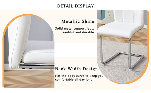 English Elm Modern PU Leather Dining Chair Set of 4 with Ergonomic Back and Chrome Steel Legs W2920P454844