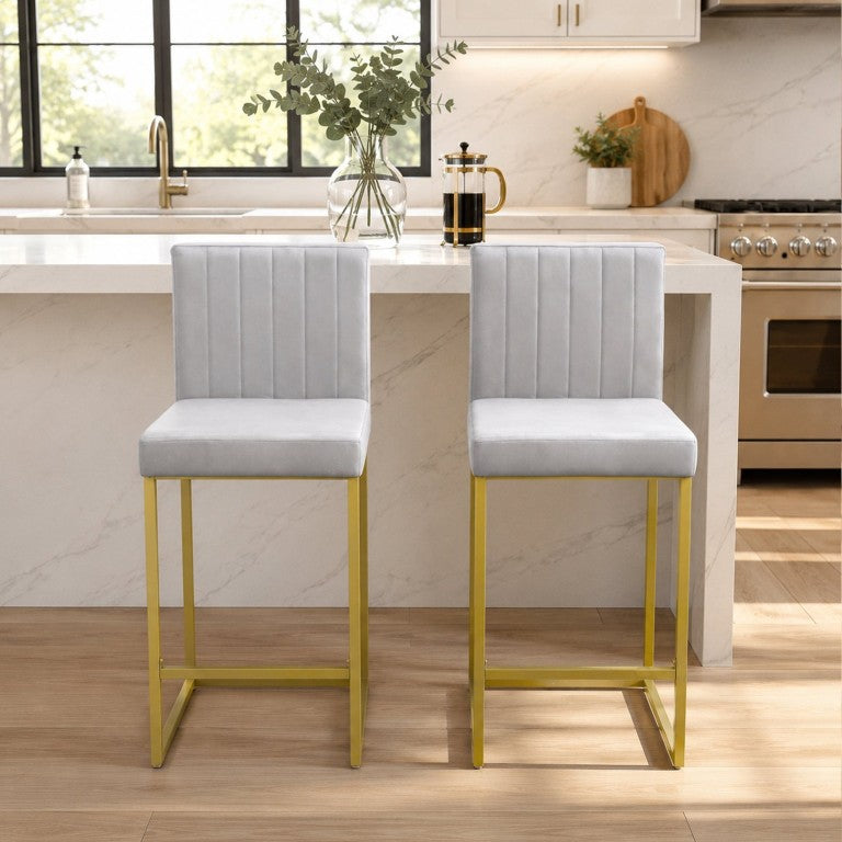 English Elm 25.6 Inch Grey Velvet Counterstools with Gold Metal Frame Set of 2 for Kitchen Island Grey and Gold W2920P461112