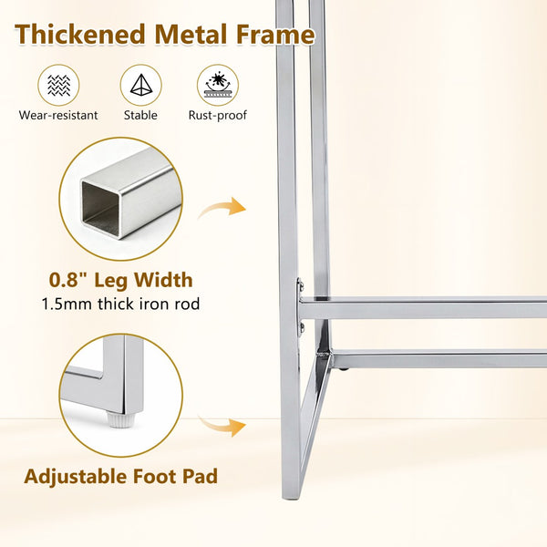 English Elm 25.6 Inch Counter Height Barstools Set of 2 PU Upholstered Metal Frame Kitchen Seating Silver+White W2920P462101