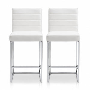 English Elm 25.6 Inch Counter Height Barstools Set of 2 PU Upholstered Metal Frame Kitchen Seating Silver+White W2920P462101