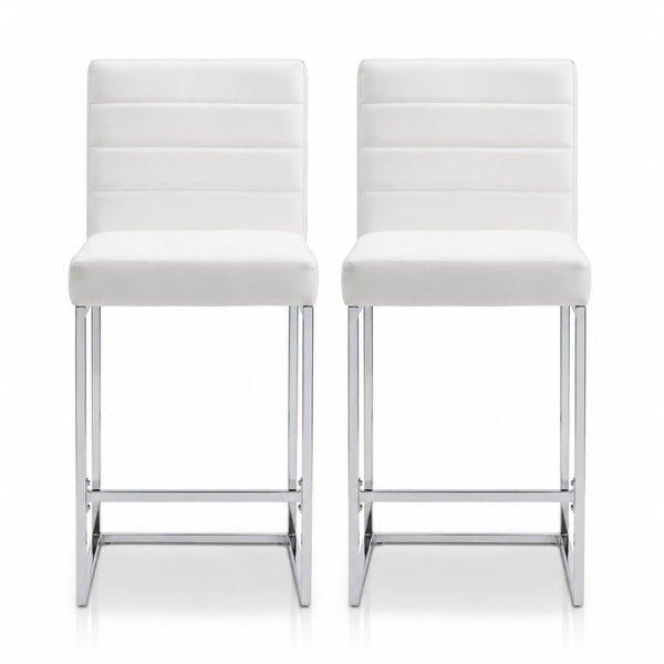 English Elm 25.6 Inch Counter Height Barstools Set of 2 PU Upholstered Metal Frame Kitchen Seating Silver+White W2920P462101