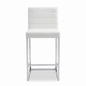 English Elm 25.6 Inch Counter Height Barstools Set of 2 PU Upholstered Metal Frame Kitchen Seating Silver+White W2920P462101