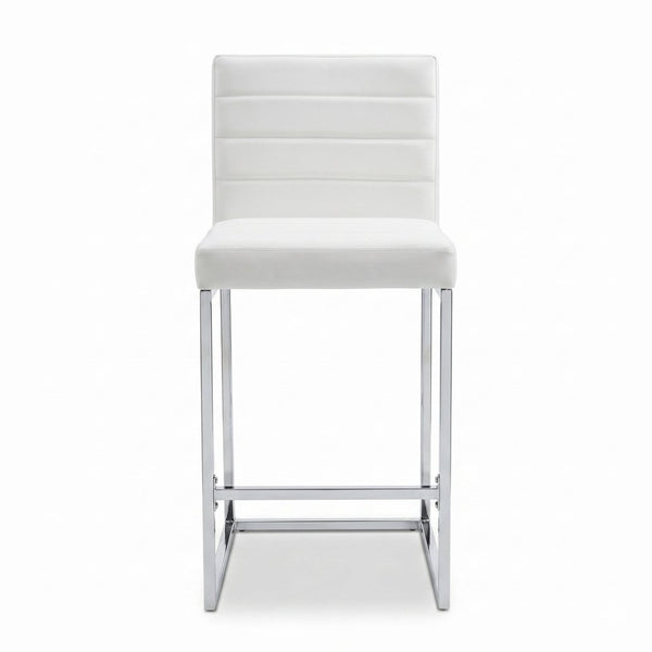 English Elm 25.6 Inch Counter Height Barstools Set of 2 PU Upholstered Metal Frame Kitchen Seating Silver+White W2920P462101