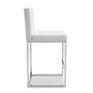 English Elm 25.6 Inch Counter Height Barstools Set of 2 PU Upholstered Metal Frame Kitchen Seating Silver+White W2920P462101