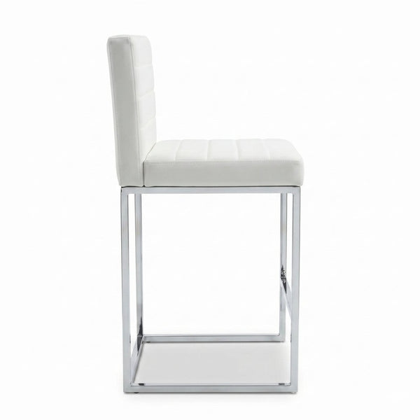 English Elm 25.6 Inch Counter Height Barstools Set of 2 PU Upholstered Metal Frame Kitchen Seating Silver+White W2920P462101