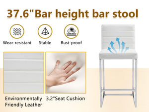 English Elm 25.6 Inch Counter Height Barstools Set of 2 PU Upholstered Metal Frame Kitchen Seating Silver+White W2920P462101