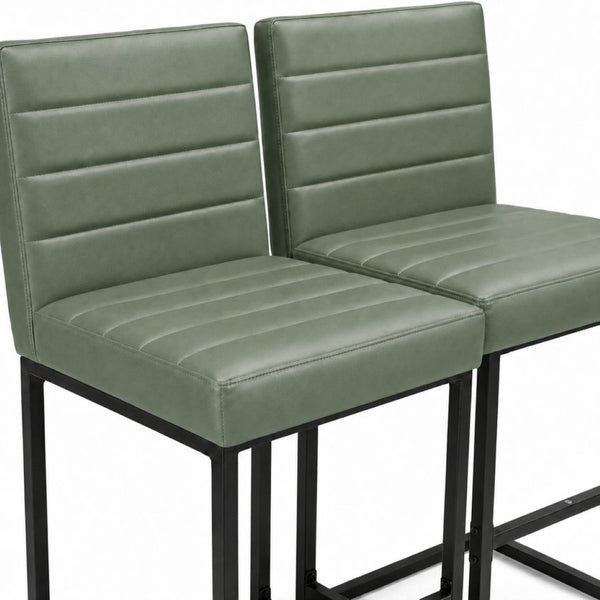 English Elm 25.6 Inch Counter Height Barstools Set of 2 PU Upholstered Metal Frame Kitchen Seating Black+Green W2920P462102