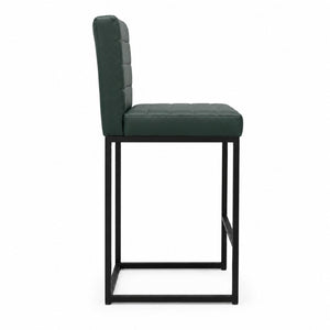 English Elm 25.6 Inch Counter Height Barstools Set of 2 PU Upholstered Metal Frame Kitchen Seating Black+Green W2920P462102
