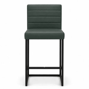 English Elm 25.6 Inch Counter Height Barstools Set of 2 PU Upholstered Metal Frame Kitchen Seating Black+Green W2920P462102