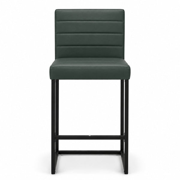 English Elm 25.6 Inch Counter Height Barstools Set of 2 PU Upholstered Metal Frame Kitchen Seating Black+Green W2920P462102