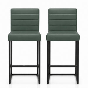English Elm 25.6 Inch Counter Height Barstools Set of 2 PU Upholstered Metal Frame Kitchen Seating Black+Green W2920P462102