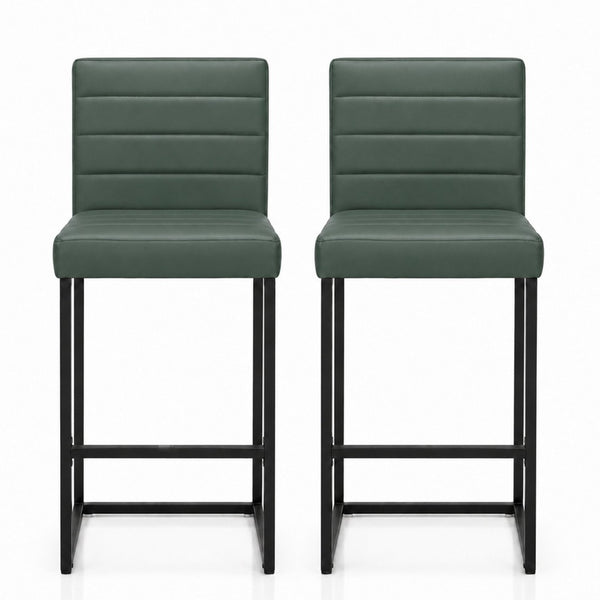 English Elm 25.6 Inch Counter Height Barstools Set of 2 PU Upholstered Metal Frame Kitchen Seating Black+Green W2920P462102