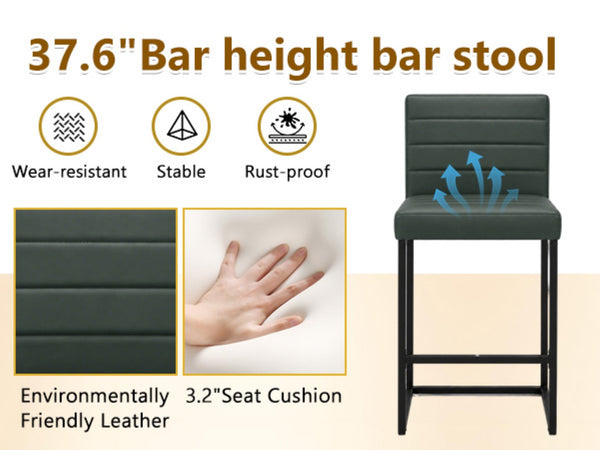 English Elm 25.6 Inch Counter Height Barstools Set of 2 PU Upholstered Metal Frame Kitchen Seating Black+Green W2920P462102